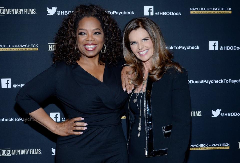 Oprah Winfrey (L) and executive producer Maria Shriver attend the premiere of HBO Documentary Films' 