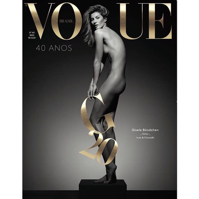 Gisele Bundchen retired from the runway only to bare her entire body on the cover of a high-fashion magazine. Completely nude, the supermodel is posing like a Greek statue while holding the letter "G" and number "20" on the latest cover of <em>Vogue Brasil. </em>The new issue pays tribute to Bundchen’s own 20-year career while celebrating the magazine’s 40th anniversary. <strong> PHOTOS: Stars Who've Posed Nude While Pregnant </strong> "My 20-year career celebration cover @voguebrasil," she captioned the cover on Instagram. "Thanks to everyone who is part of this special edition." This photo shoot is an affirmation that while Bundchen has walked her last runway, she hasn't given up on modeling altogether. <strong> VIDEO: Gisele Shares First Runway Pic at 14 Years Old </strong> "I don't see how to continue [modeling on the catwalk]... and stopping will leave room for other projects I have for myself," Bundchen told the <em>Folha de Sao Paulo </em>newspaper before strutting her stuff one last time at Sao Paulo Fashion Week on April 15. "Automatically my body tells me if what I do is worth it, and it asked to stop. I respect my body, it's a privilege to be able to stop." <strong>NEWS: Jennifer Aniston Wants Gisele Bundchen's Body</strong> <strong> What do you think of the 34-year-old supermodel's nude cover? Is this her best yet? </strong>