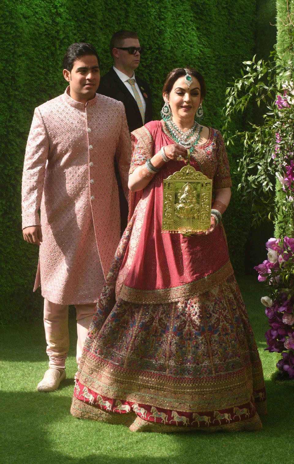 MUMBAI, INDIA - MARCH 9: Nita Ambani during the wedding ceremony of Akash Ambani and Shloka Mehta at JIO World Centre, BKC, on March 9, 2019 in Mumbai, India. On Saturday, India witnessed the star-studded wedding of industrialist Mukesh Ambanis son Akash with Shloka Mehta, daughter of diamantaire Russel Mehta. (Photo by Pramod Thakur/Hindustan Times via Getty Images)