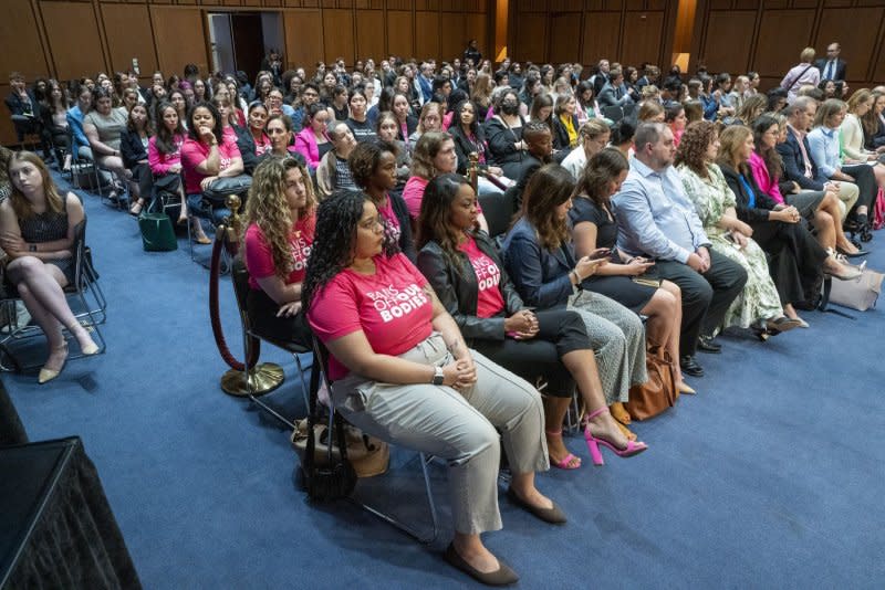 Women supporters attend Tuesday's Senate HELP Committee hearing on "The Assault on Women's Freedoms: How Abortion Bans Have Created a Health Care Nightmare Across America" on Capitol Hill in Washington, D.C. Photo by Ken Cedeno/UPI