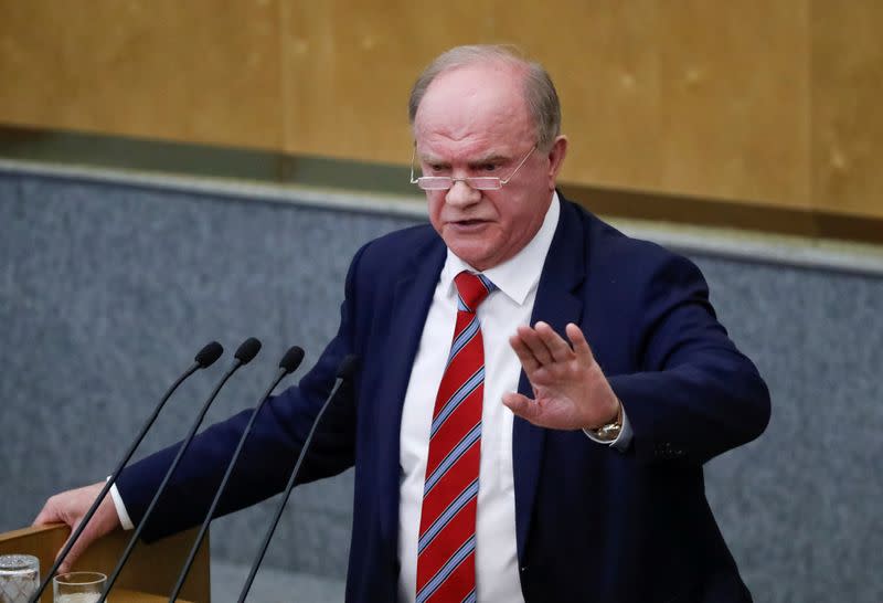 Leader of the Russian Communist Party Zyuganov speaks during a session to consider constitutional changes in Moscow