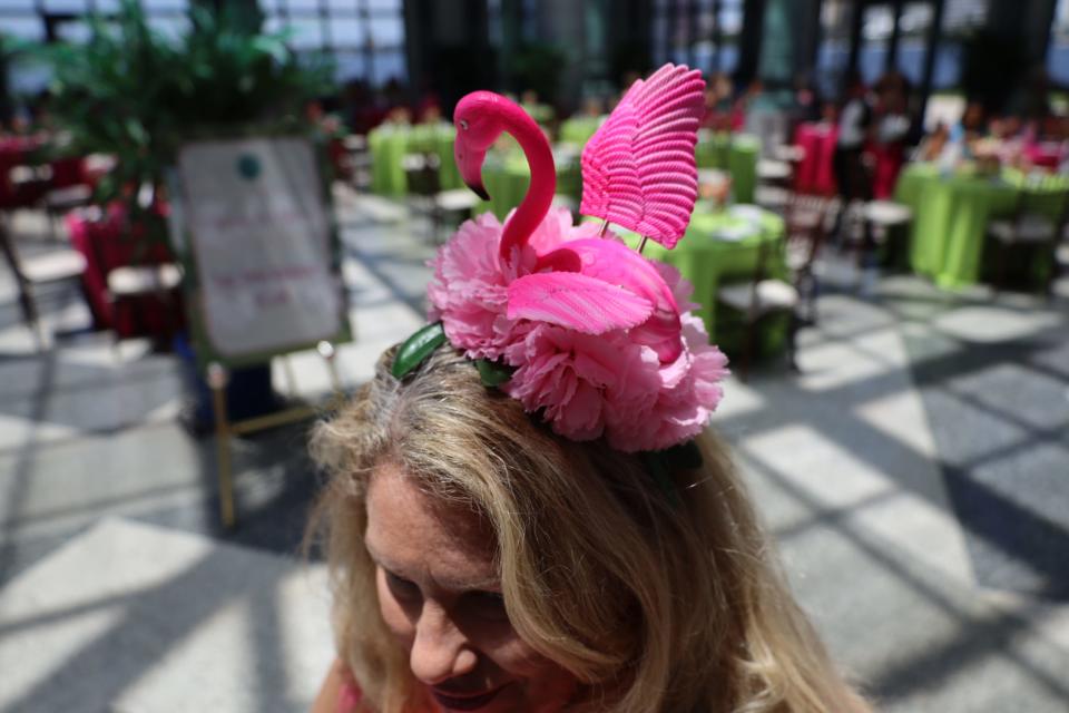 Lilly Pulitzer fans wore colorful fascinators to afternoon tea at the Henry Morrison Flagler Museum during the fifth Pink Retreat in Palm Beach. The tea is a retreat favorite, with some people making their own fascinators.