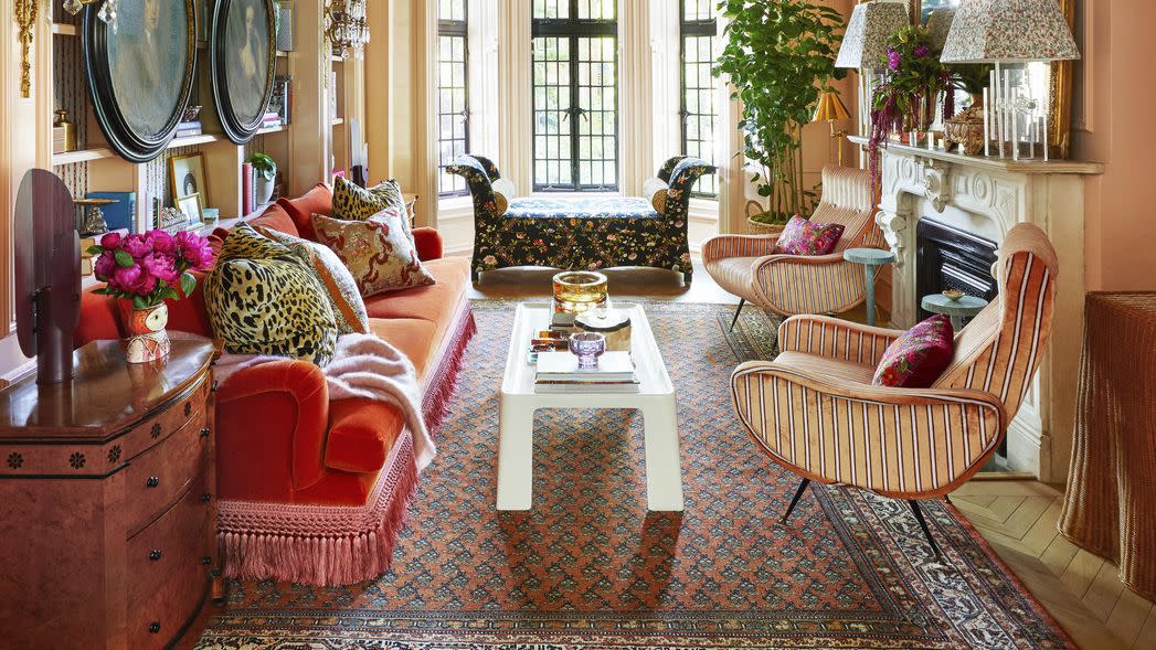 hand marbled ceiling paper crowns the apricot living room