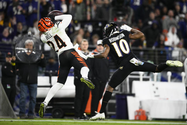 a NFL football game, Sunday, Oct. 9, 2022, in Baltimore. (AP Photo