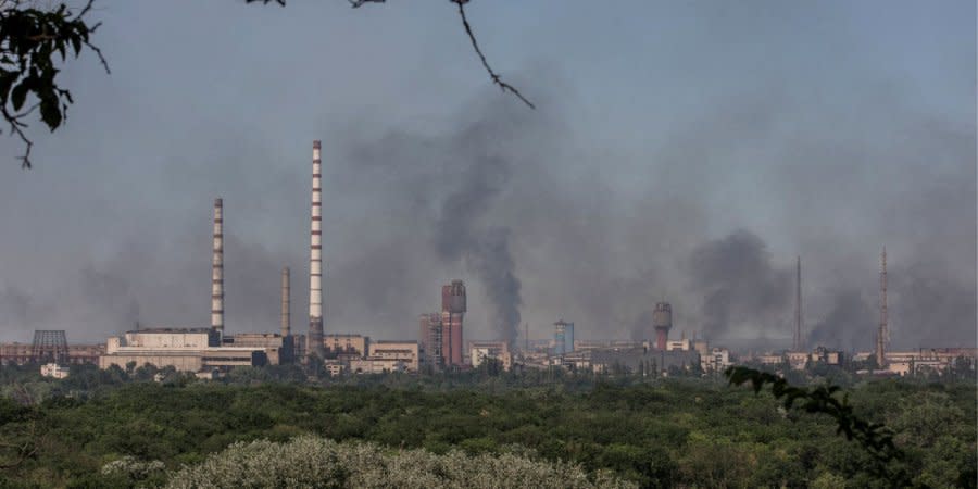 Smoke rises over Azot plant in Severodonetsk after occupation troops' strike on June 10