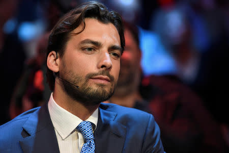 Dutch politician Thierry Baudet of the Forum for Democracy party looks on before a televised debate moderated by journalist Jeroen Pauw, on the eve of European elections in Amsterdam, Netherlands, May 22, 2019. REUTERS/Piroschka van de Wouw