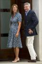 <p>Middleton arrived at the Lindo Wing to meet her first grandchild, Prince George, in a delicate light blue wrap dress and nude heels. </p>