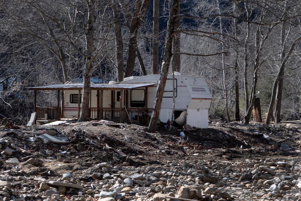 Few RV's were left standing at Laurel Bank Campground after the Pigeon River violently overflowed during Tropical Storm Fred.