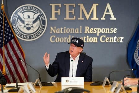 U.S. President Donald Trump speaks during a Federal Emergency Management Agency (FEMA) briefing on hurricane Dorian in Washington