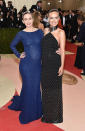 <p>Because it’s better to bump with friends, Wilde posted alongside bestie and fellow mom-to-be Emily Blunt at this year’s Costume Institute Gala in a chic black sheath embellished with grommets. <i>(Photo by John Shearer/Getty Images)</i></p>