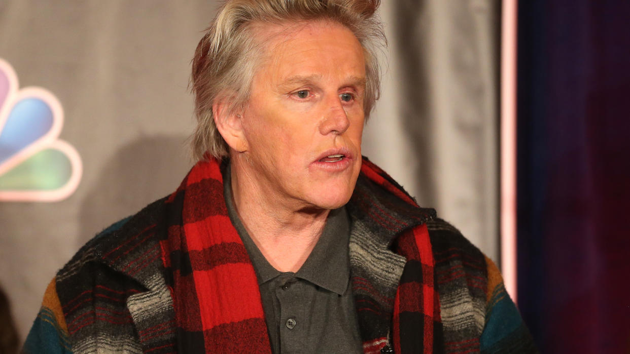 PASADENA, CA - JANUARY 06:  Actor Gary Busey speaks onstage at the "All Star Celebrity Apprentice" breakfast session during the NBCUniversal portion of the 2013 Winter TCA Tour- Day 3 at the Langham Hotel on January 6, 2013 in Pasadena, California.