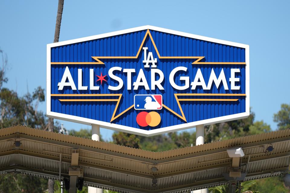 The 2022 MLB All-Star Game logo at Dodger Stadium.