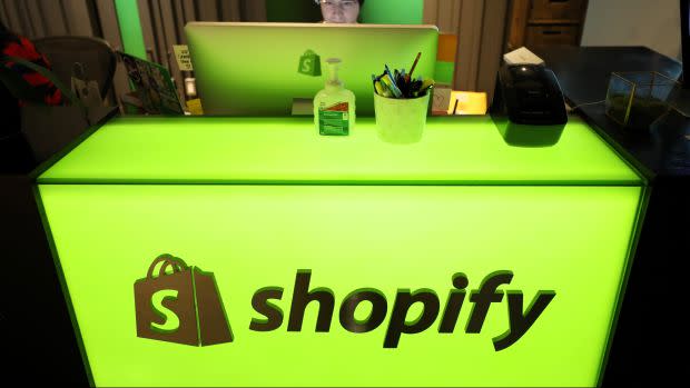 An employee works at Shopify's headquarters in Ottawa, Ontario, Canada