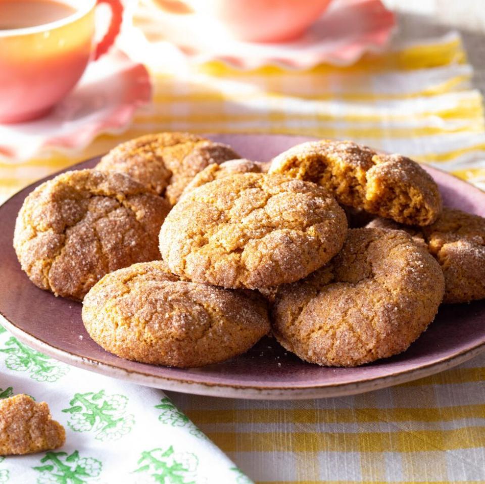 <p>This chewy cinnamon-sugar snickerdoodle cookie gets an autumnal spin with the addition of pumpkin pie spice and pumpkin puree. </p><p><a href="https://www.thepioneerwoman.com/food-cooking/recipes/a36973232/pumpkin-snickerdoodles-recipe/" rel="nofollow noopener" target="_blank" data-ylk="slk:Get the recipe.;elm:context_link;itc:0;sec:content-canvas" class="link "><strong>Get the recipe.</strong></a></p>