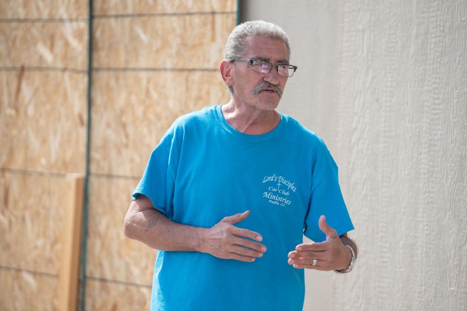 Pastor Paul Montoya speaks about a proposed homeless wellness center at the corner of Northern and Abriendo Avenues on Friday, June 9, 2023.