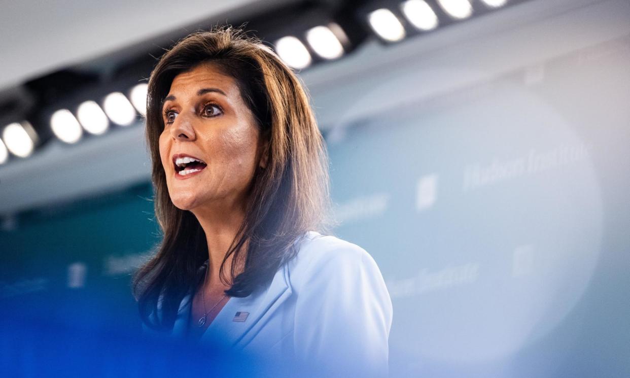 <span>Nikki Haley speaks at the Hudson Institute in Washington on Wednesday.</span><span>Photograph: Jim Lo Scalzo/EPA</span>