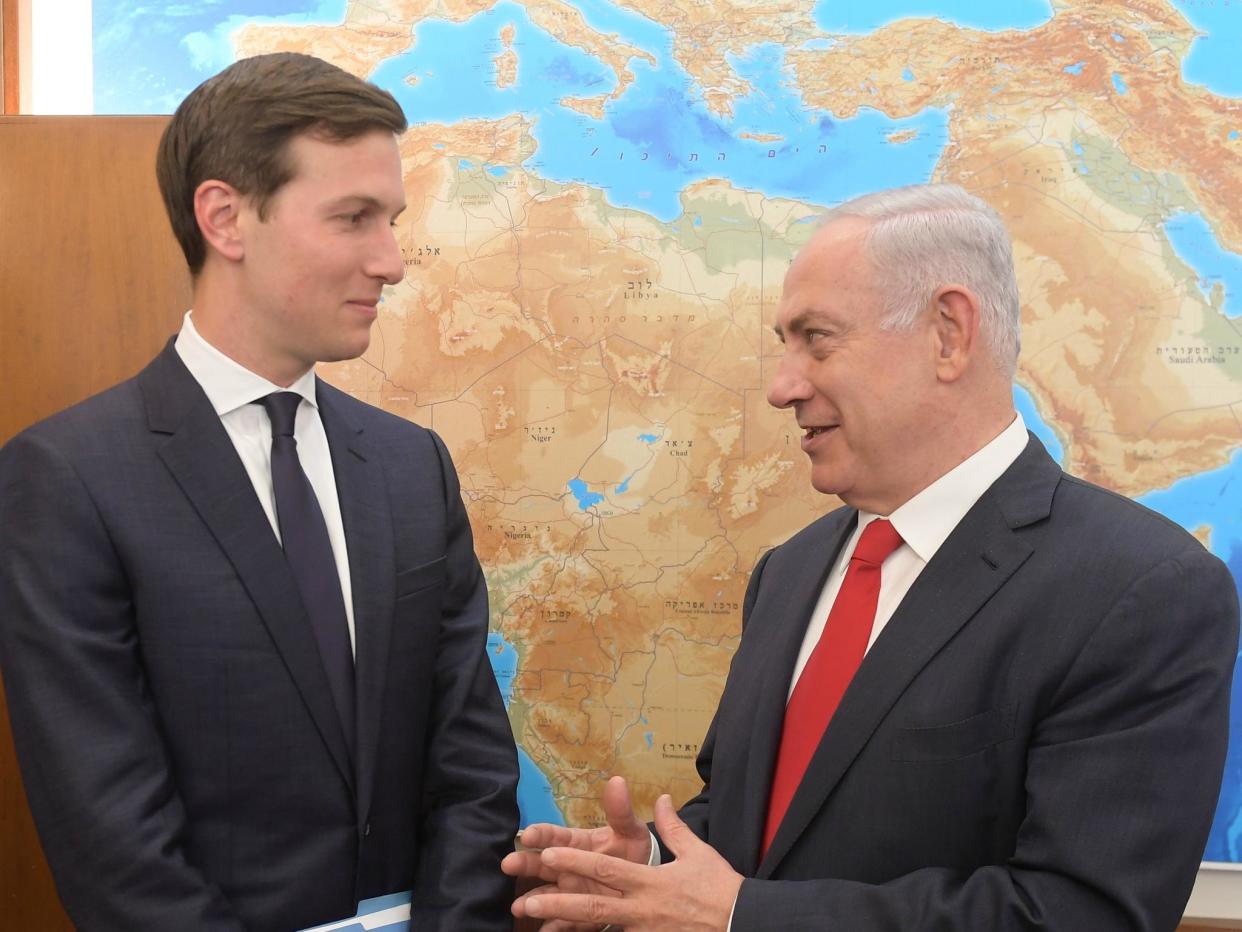 In this handout photo provided by the Israel Government Press Office (GPO), Israel's Prime Minister Benjamin Netanyahu meets with Jared Kushner on 21 June 2017 in Jerusalem, Israel: Amos Ben Gershom/GPO via Getty Images