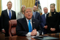 U.S. President Donald Trump participates in a signing ceremony of "Space Policy Directive 4," to establish a Space Force as the sixth branch of the Armed Forces, in the Oval Office at the White House in Washington, U.S., February 19, 2019. REUTERS/Jim Young