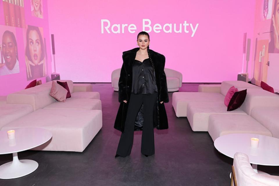 Selena Gomez celebrates the launch of Rare Beauty's Soft Pinch Tinted Lip Oil Collection on March 29, 2023 in New York City (Getty Images)