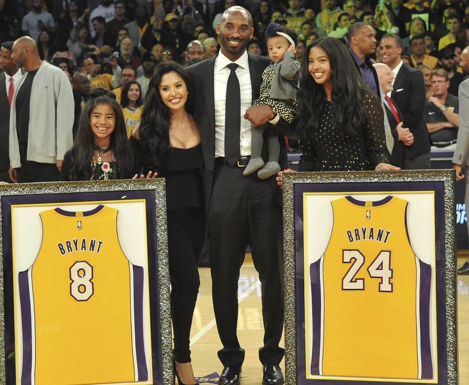 On Dec. 18, 2017, the Lakers retired Bryant's two numbers, 8 and 24 (he switched to 24, his high school number, in 2006). It was an emotional night for the star, who was honored by fellow players and his family. In his speech, he addressed his girls and their futures. “You guys know that if you do the work, you work hard enough, dreams come true. You know that, we all know that. But hopefully what you get from tonight is that those times when you get up early and you work hard; those times when you stay up late and you work hard; those times when don’t feel like working — you’re too tired, you don’t want to push yourself — but you do it anyway. That is actually the dream. That’s the dream. It’s not the destination, it’s the journey. And if you guys can understand that, what you’ll see happen is that you won’t accomplish your dreams, your dreams won’t come true, something greater will. And if you guys can understand that, then I’m doing my job as a father.”