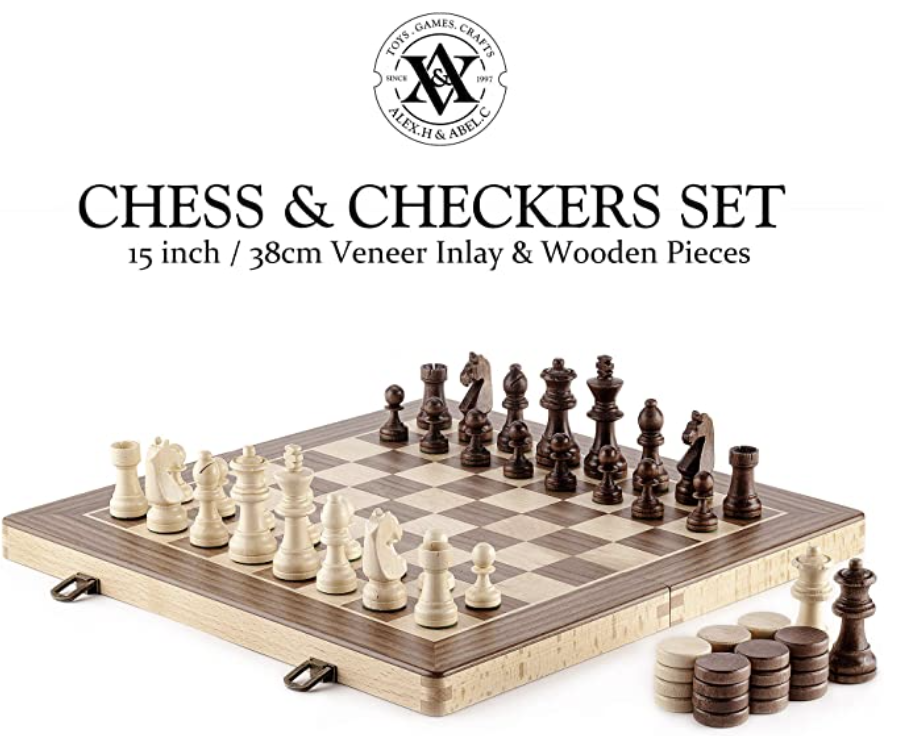 Wooden Chess & Checkers Set (2-in-1). PHOTO: Amazon