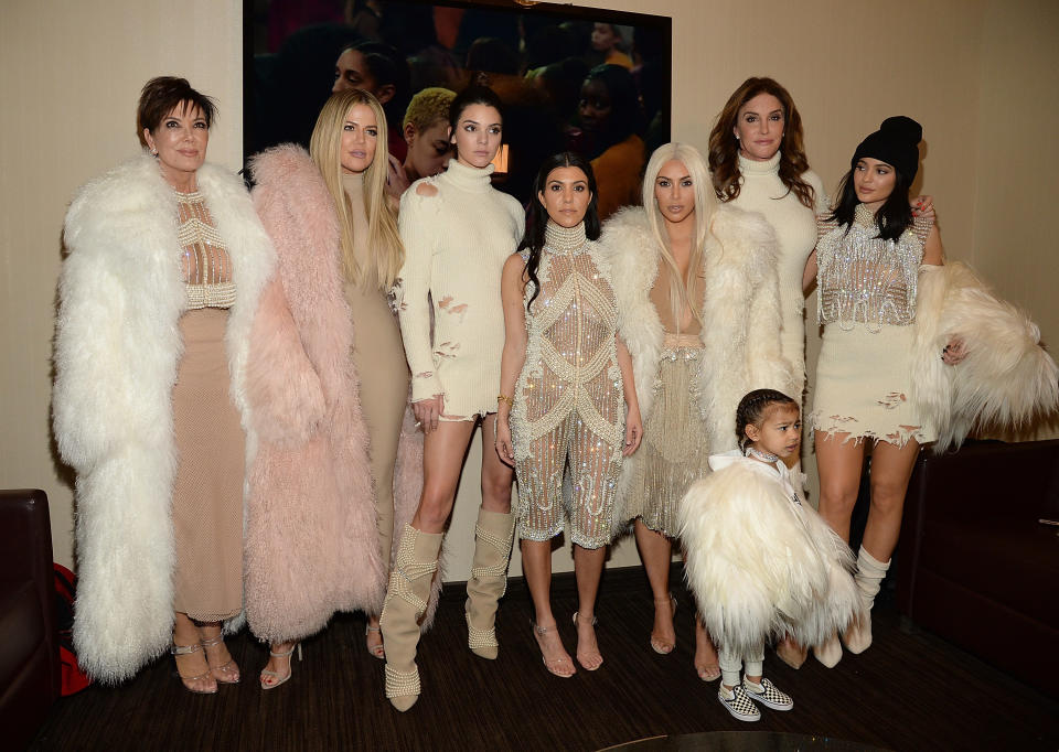 Caitlyn Jenner’s relationship with the rest of the Kardashians, with whom she was pictured here in 2016, has been … komplicated. (Photo: Getty Images)