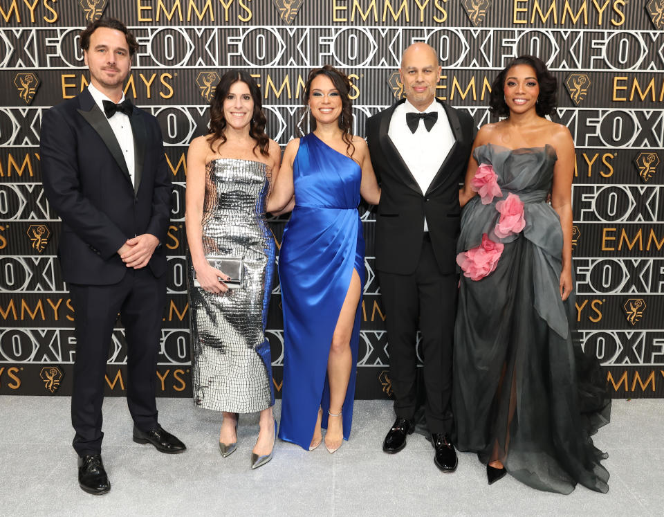 LOS ANGELES, CA – January 15, 2024: L-R: FOX Entertainment CEO Rob Wade, FOX Entertainment President Unscripted Programming Allison Wallach, Emmy Awards Producer Jeannae Rouzan-Claypose, Emmy Awards Producer Jesse Collins and Emmy Awards Producer Dionne Harmon attend the 75TH EMMY® AWARDS airing live from the Peacock Theater at L.A. LIVE in Los Angeles on Monday, January 15 (8:00-11:00 PM ET live/5:00-8:00 PM PT live) on FOX. © 2024 Fox Media LLC. Cr: Stewart Cook/FOX