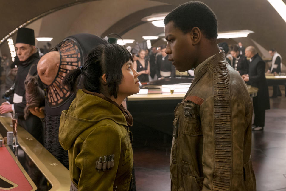 Rose (Kelly Marie Tran) and Finn (John Boyega) in <i>Star Wars: The Last Jedi</i> (Photo: David James/Lucasfilm)