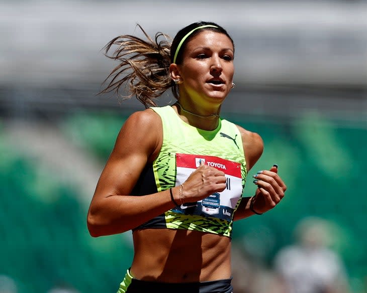 Jenna Prandini runs in the national championships