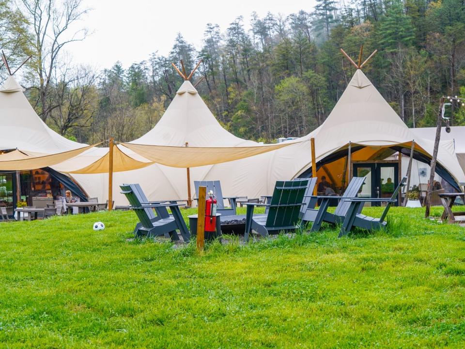 A communal space at the Under Canvas glamping resort.