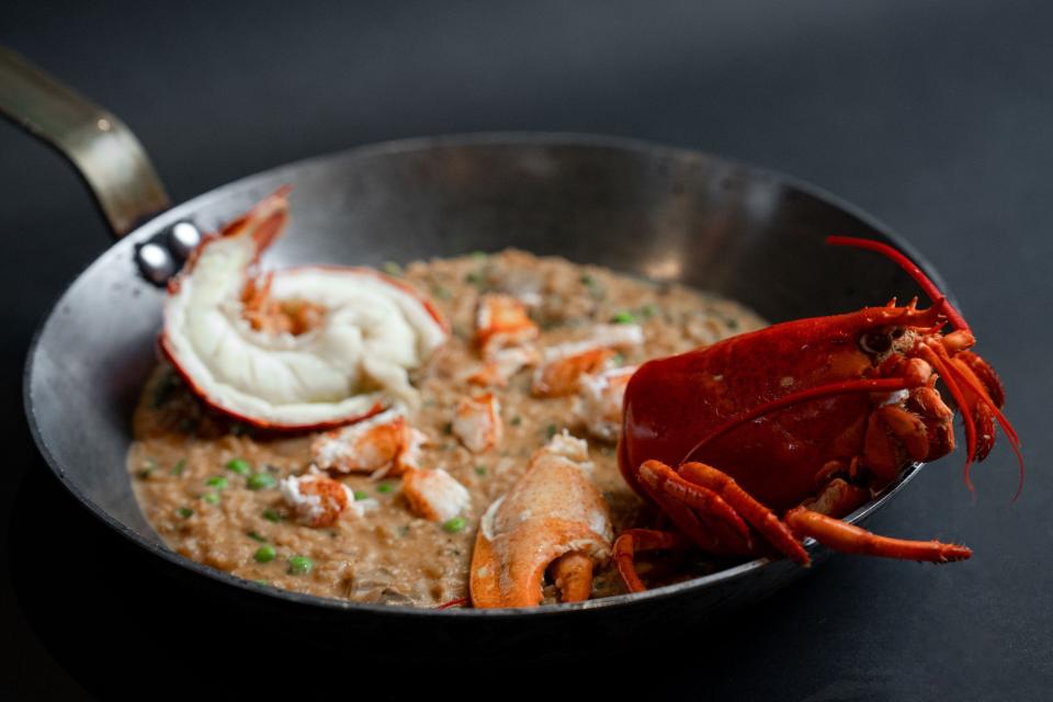 Maine lobster and seafood risotto is on the new Sunday brunch menu at Pink Steak restaurant in West Palm Beach.