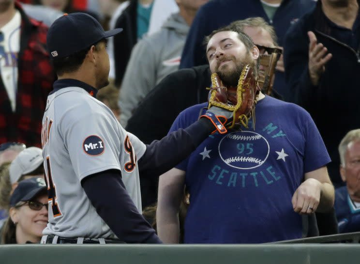 Miguel Cabrera made a new friend in Seattle. (AP)