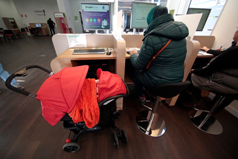 Job seekers visit a National Agency for Employment (Pole Emploi) in Nice