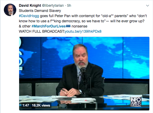 Right-wing news anchor mocks and dismisses March for Our Lives participants and Parkland survivor David Hogg.