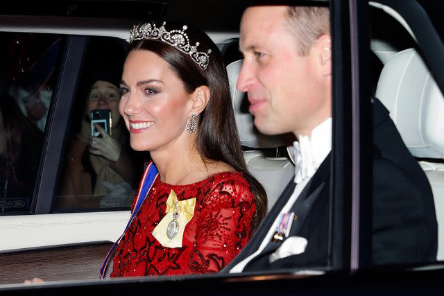 <p>Max Mumby/Indigo/Getty</p> Kate Middleton wears the Lotus Flower Tiara for the Diplomatic Reception on Dec. 6, 2023