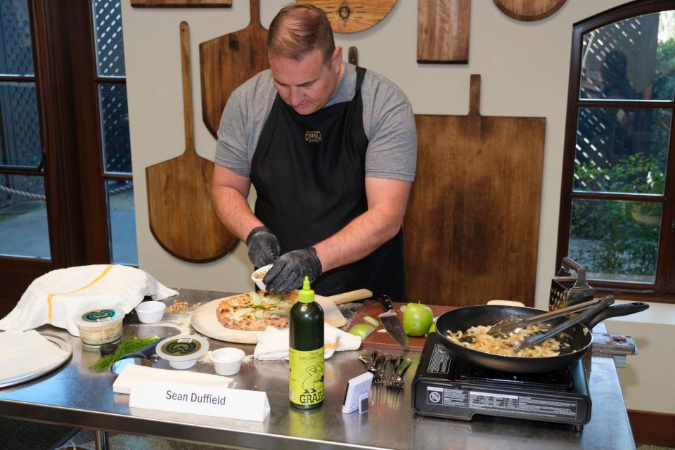 Toms River resident Sean Duffield creating "The Chance Seedling" pie at the 2023 Francis Ford Coppola Winery "Perfect Your Pizza" Contest.