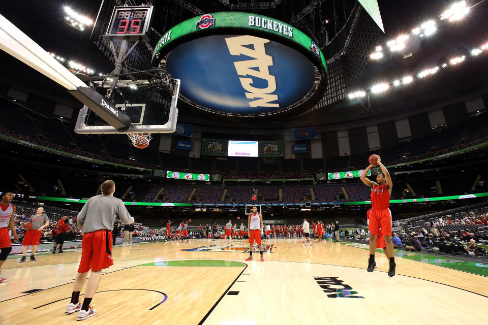 NEW ORLEANS, LA - MARCH 30: Jared Sullinger #0 of the Ohio State Buckeyes shoots the ball during practice prior to the 2012 Final Four of the NCAA Division I Men's Basketball Tournament at the Mercedes-Benz Superdome on March 30, 2012 in New Orleans, Louisiana. (Photo by Ronald Martinez/Getty Images)