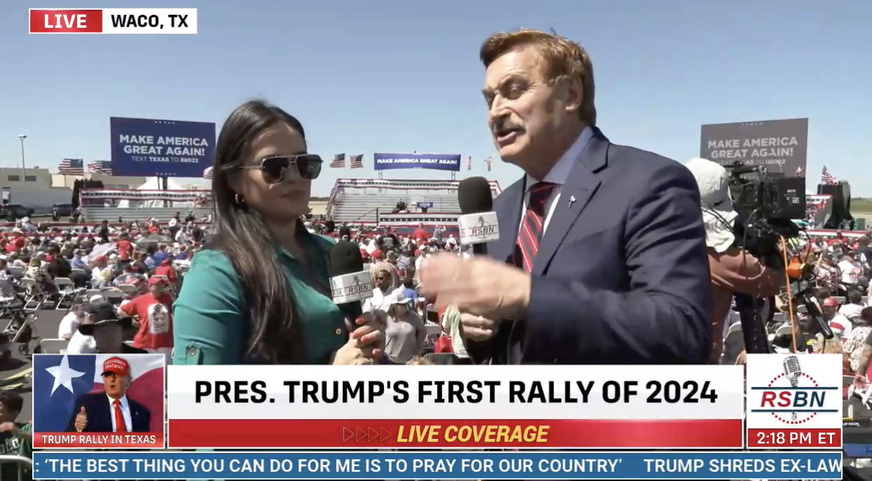 Mike Lindell at the Trump rally in Waco, Texas (Screenshot / RSBN)