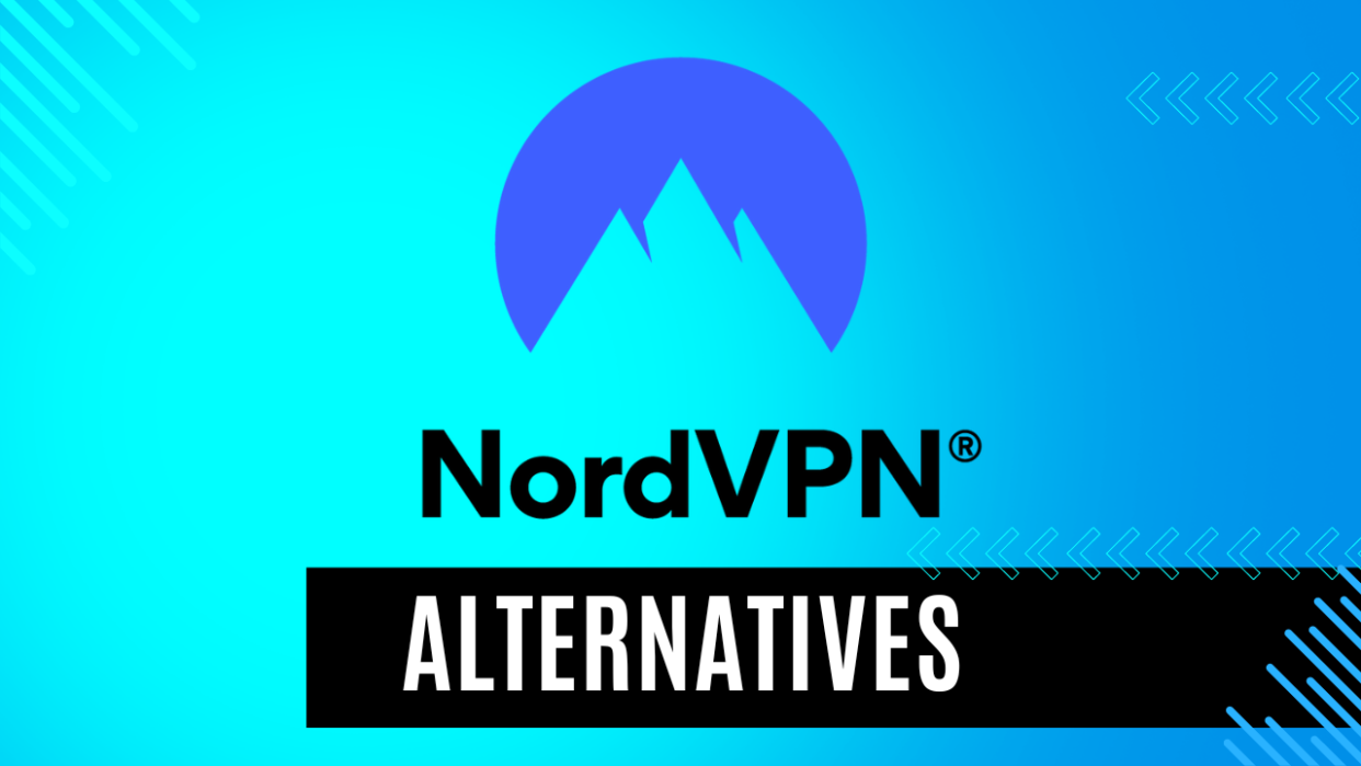  NordVPN logo on a blue gradient background with the word 'alternatives' below it. 