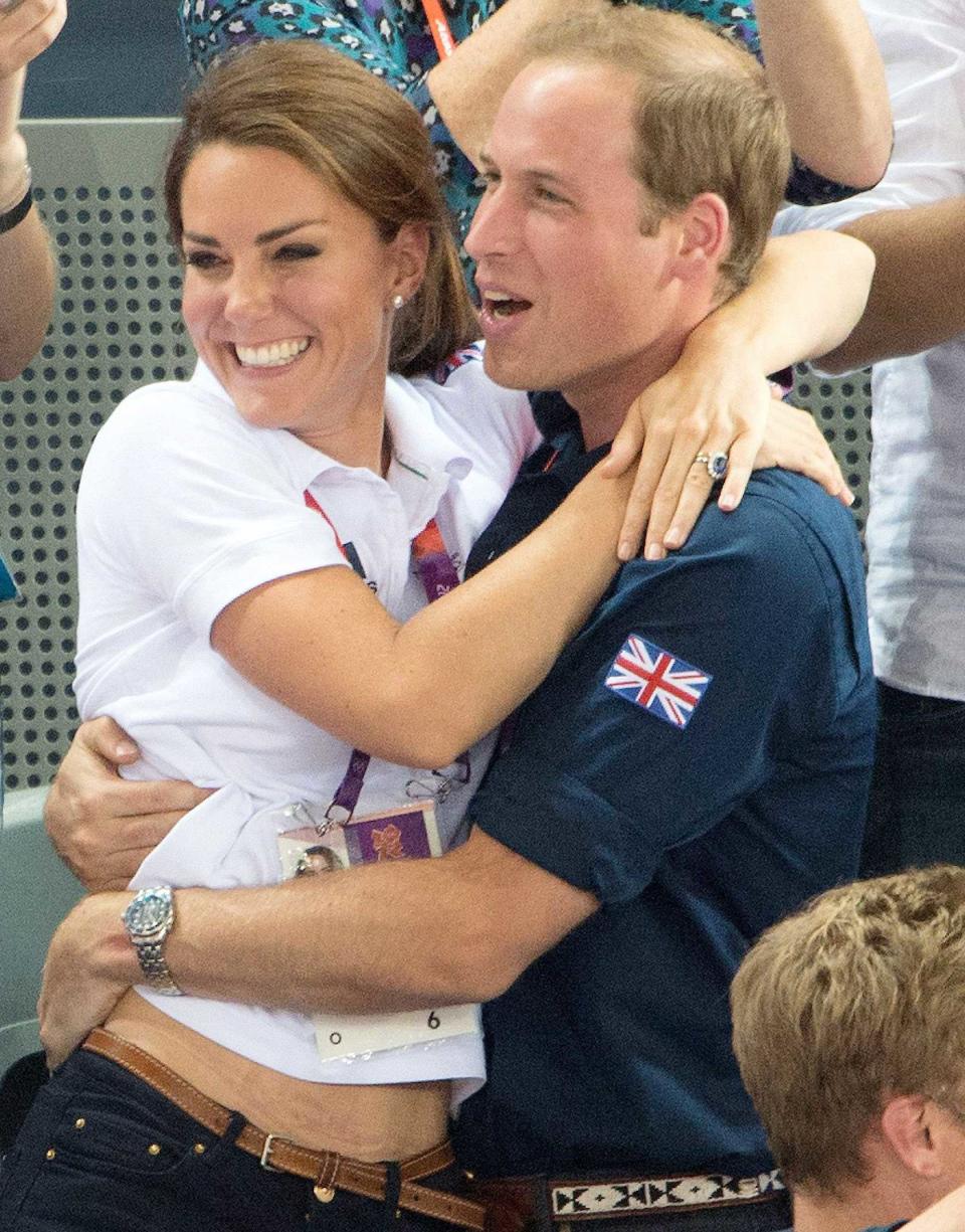 Another couple pictured here, but this time one of a royal persuasion. As London 2012 got into top gear Kate and Wills celebrated success for track cyclist Chris Hoy in a rare public display of affection. The Scottish sporting giant, who was watched by the royal couple as he bagged yet another gold medal in the velodrome, has now equalled Sir Steve Redgrave's tally of five Olympic triumphs (Picture: Rex)