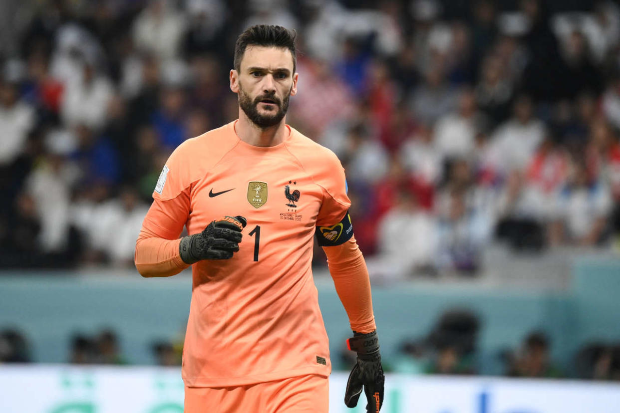 France's goalkeeper #01 Hugo Lloris looks on during the Qatar 2022 World Cup quarter-final football match between England and France at the Al-Bayt Stadium in Al Khor, north of Doha, on December 10, 2022. (Photo by FRANCK FIFE / AFP)