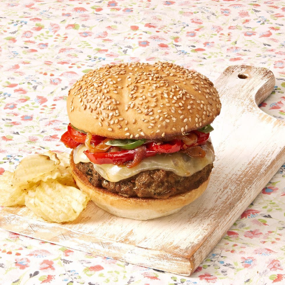 best burger toppings provolone sauteed onions peppers