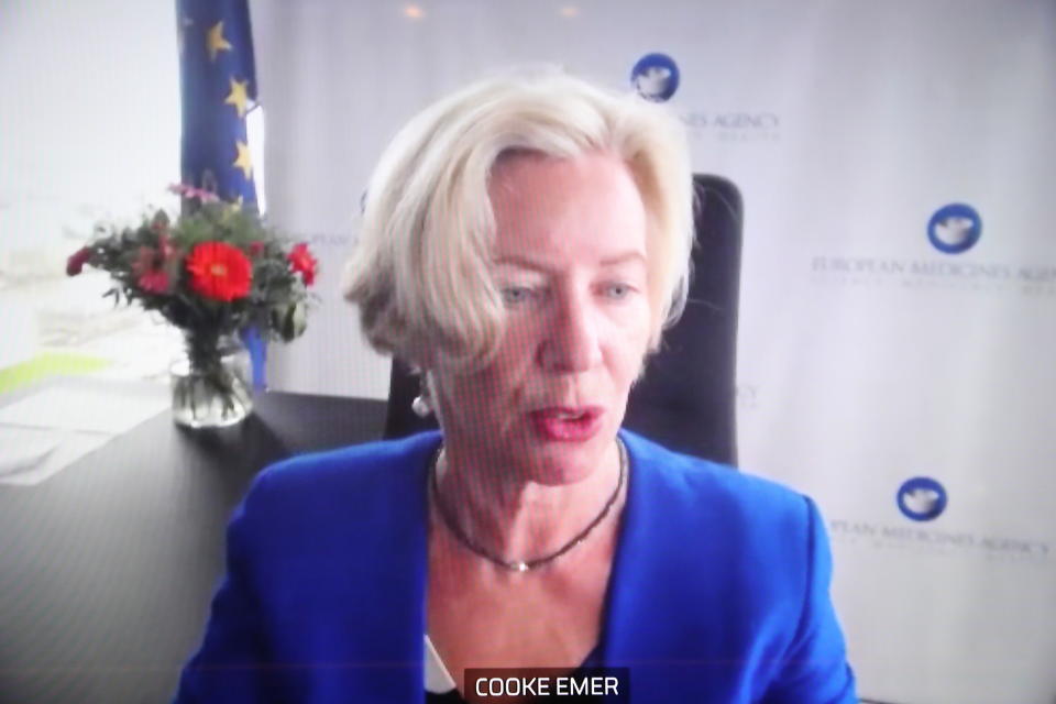 EMA-Chefin Emer Cooke während einer Videokonferent. (Bild: Reuters)