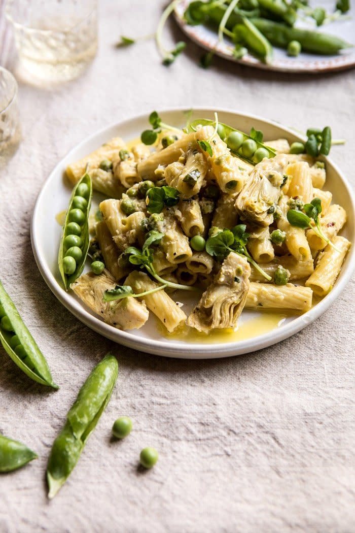 <strong>Get the <a href="https://www.halfbakedharvest.com/30-minute-artichoke-and-pea-rigatoni-pasta/?highlight=pasta" target="_blank">30-Minute Artichoke And Pea Rigatoni Pasta</a> recipe from Half Baked Harvest</strong>