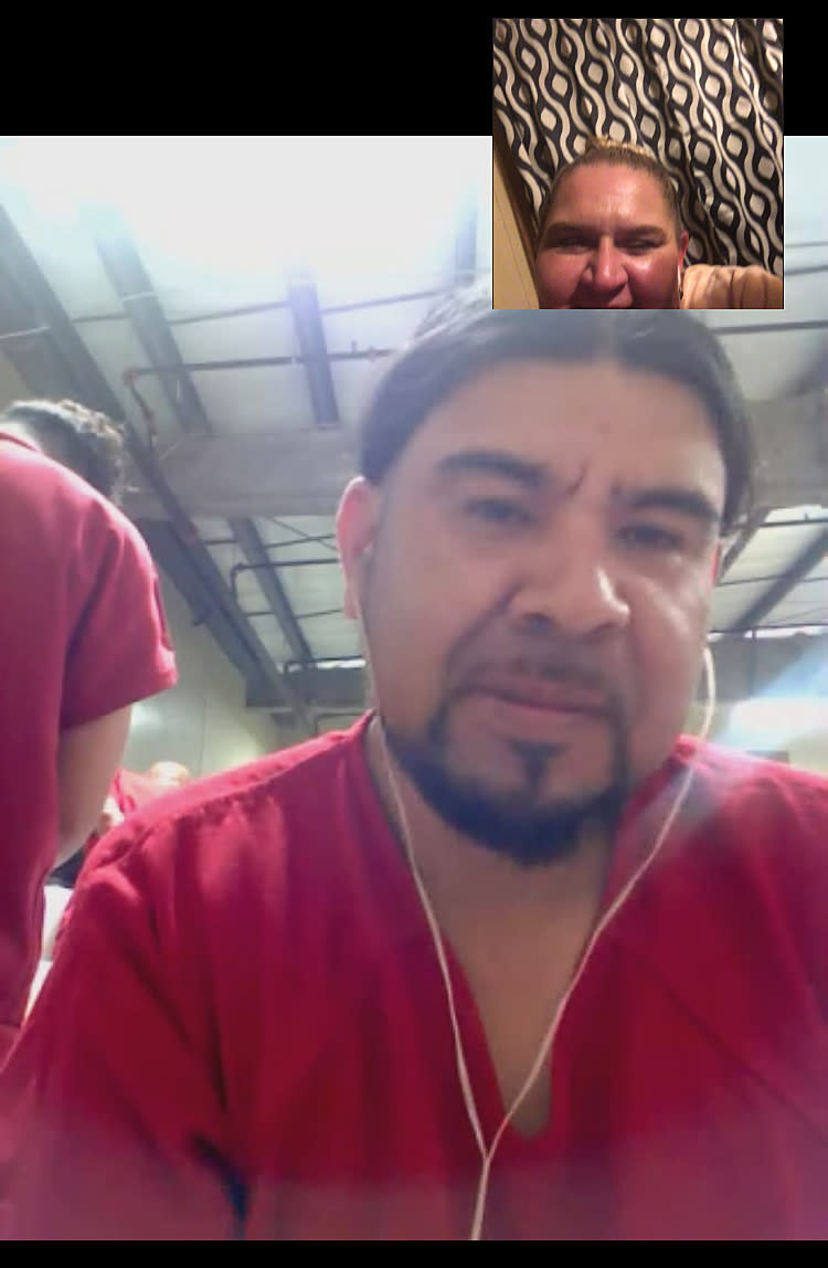 Betsy Mejia speaks to her husband Oscar Mejia in the Bluebonnet detention center over video call. (Courtesy Betsy Mejia)