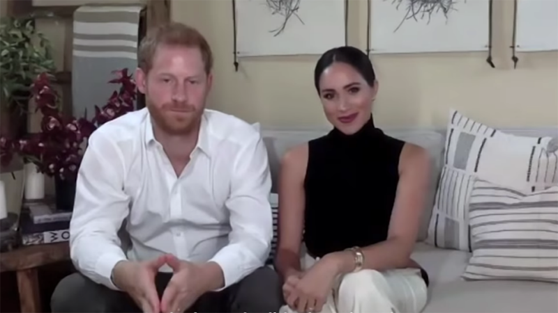 Harry, Meghan and their son Archie now call LA home. Photo: Youtube/Malala Fund