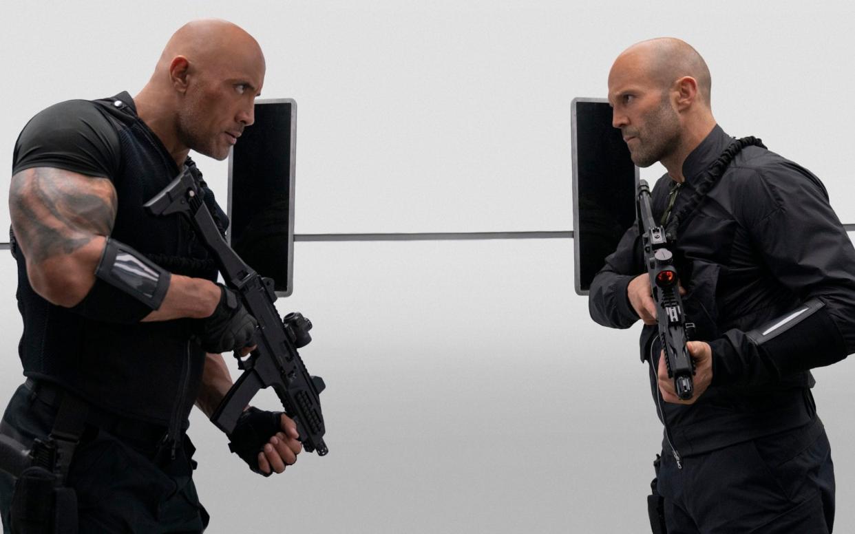Dwayne Johnson, left, and Jason Statham in Hobbs & Shaw - Universal Pictures