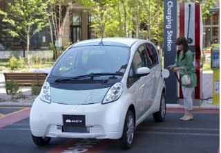 Mitsubishi i-MiEV electric car at quick charging station