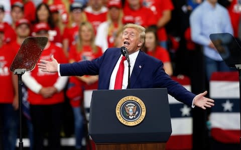 President Donald Trump addresses a campaign rally in Minneapolis - Credit: Jim Mone/AP