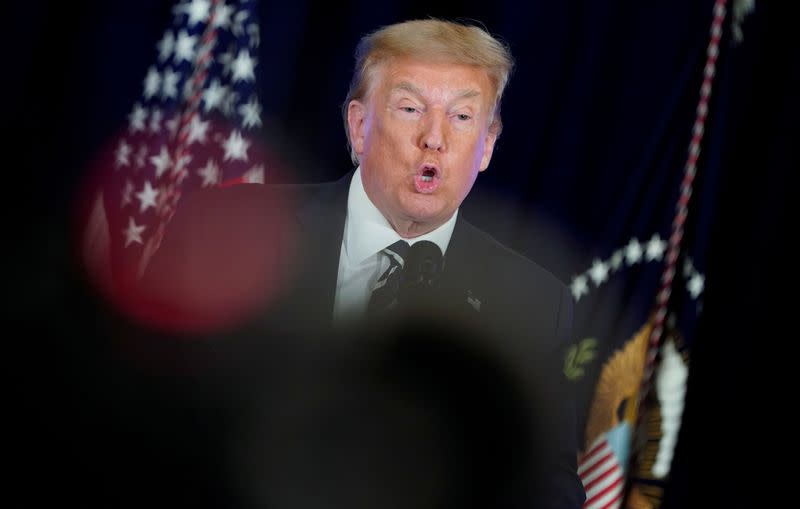 U.S. President Trump holds a news conference at his golf resort in Bedminster, New Jersey